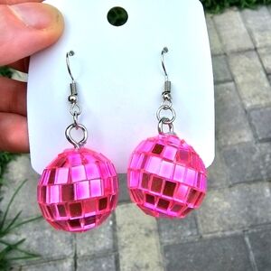 Pink Disco Ball Statement Dangle Earrings
